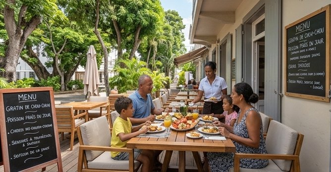 Terrasse d'un restaurant, des clients attables